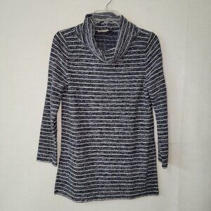 Loft Sweater Womens S Blue Stripe‎ Long Sleeve Cowlneck Tunic Side Slit 444752